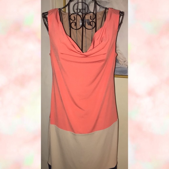 MUSE TANK DRESS~ORANGE,TAN,BLUE COWL NECK~SIZE 4 - Picture 3 of 6